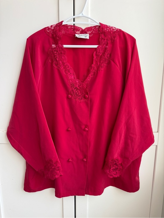 Unmentionables Other - 2 Piece Set | Vintage 80s/90s Red Satin Pajama Set Lace Trim Size L